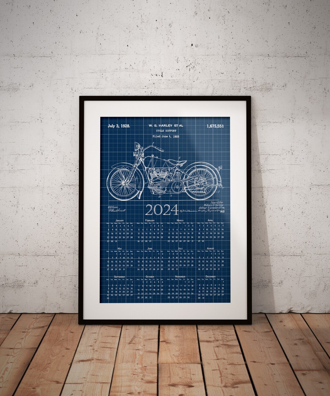Motorcycle Patent Calendar 2024 Motorbike Desk Calendar Etsy