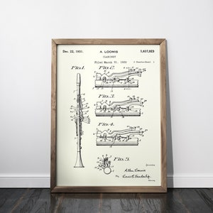 Clarinet 1931 Patent Poster, Clarinet Patent Print, Clarinet Blueprint, Gift for Jazz Musician, Music Studio Decor, Orchestral Instruments