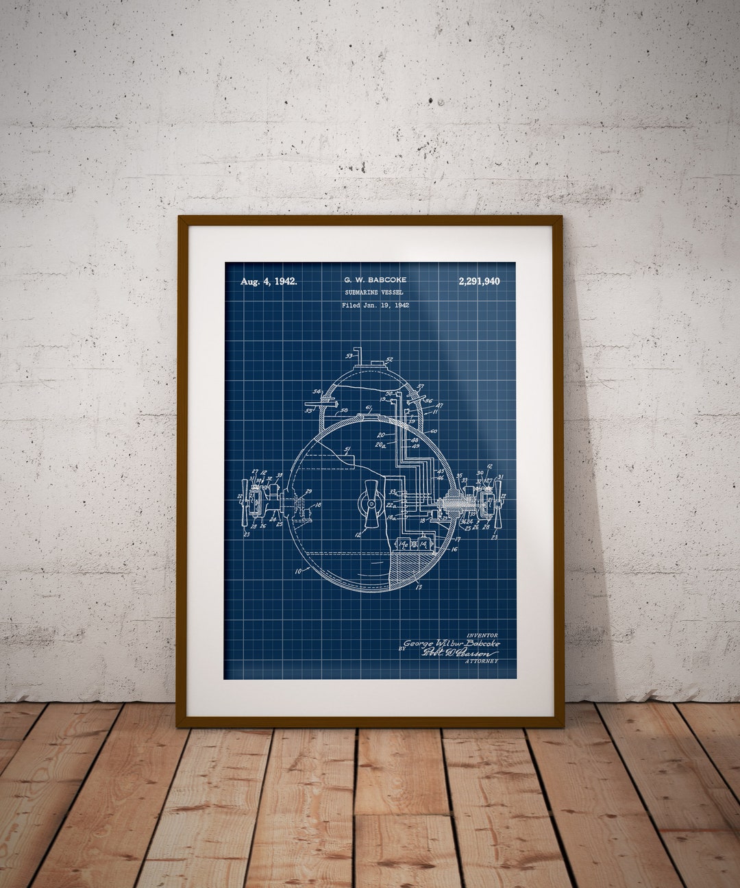 Submarine Vessel 1942 Patent Art Print, Submarine Boat Patent ...