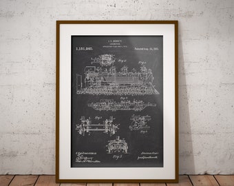 Impression de brevet de locomotive, plan de locomotive 1915, affiche de chemin de fer vintage, art mural passionné de train, décor de grotte d’homme, véhicule de transport ferroviaire