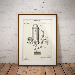 1876 Fire Extinguisher Patent Print: Firefighter Gift, Blueprint Art