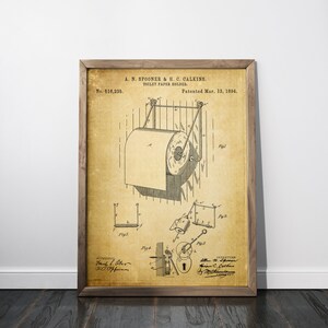Toilet Paper Roll Holder Patent Print, Toilet Tissue Blueprint Poster
