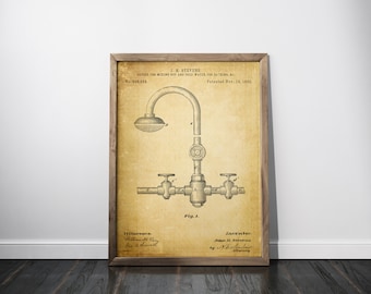 Tap water mixer patent print, hot and cold water mixer for bathroom sink blueprint poster, bathroom wall decor