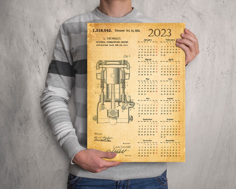 Car Engine Patent Calendar 2023 Car Desk Calendar Internal Etsy UK