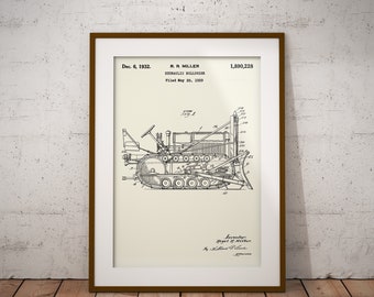 Hydraulic Bulldozer Patent - Construction Equipment Patent Art - Heavy Equipment Patent Art Poster - Bulldozer Patent Blueprint - Man Cave