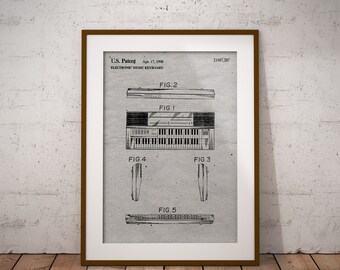 Affiche de brevet de clavier de 1990, impression de brevet de clavier de musique électronique, plan de clavier, cadeau pour lecteur de piano, décor de studio de musique, art mural