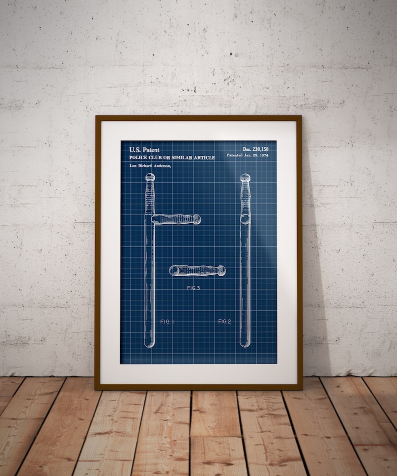 Police Precinct Wall Decor,Man Cave Art,Gift for Policeman,Gift for Detective Policeman Tonfa 1974 Patent Poster Police Baton Patent Print
