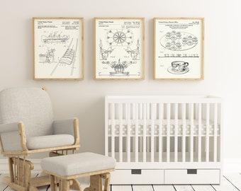 Rides Patent Set of 3 Posters, 3 Amusement Rides Patent Prints, Bundle of 3 Blueprints, Gift for Amusement Parks Lover