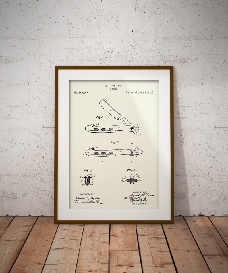Shaving Razor Patent Home Shaving Razor Print Barbershop Decor Barbers Wall Art Gift for Barber Gift for Dad Shaving Razor Blueprint