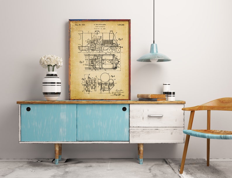 Steam Locomotive Patent Print, Locomotive 1924 Blueprint, Vintage Railway Poster, Train Enthusiast Wall Art, Man Cave Decor, Rail Transport image 3