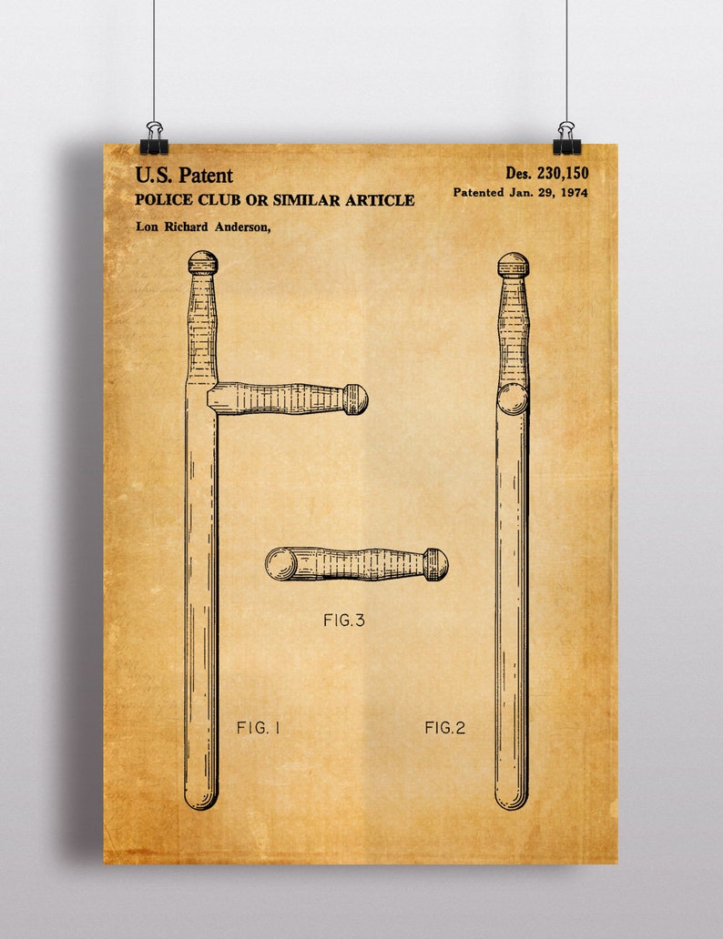 Police Precinct Wall Decor,Man Cave Art,Gift for Policeman,Gift for Detective Policeman Tonfa 1974 Patent Poster Police Baton Patent Print