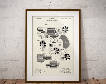 コルト ドラグーン リボルバーの特許プリント、銃の設計図、銃器の