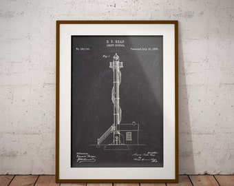 Impression de brevet de phare, affiche de brevet de maison d’éclairage, plan de phare, cadeau pour le bureau de la Garde côtière, décor de bar marin, décor de club marin