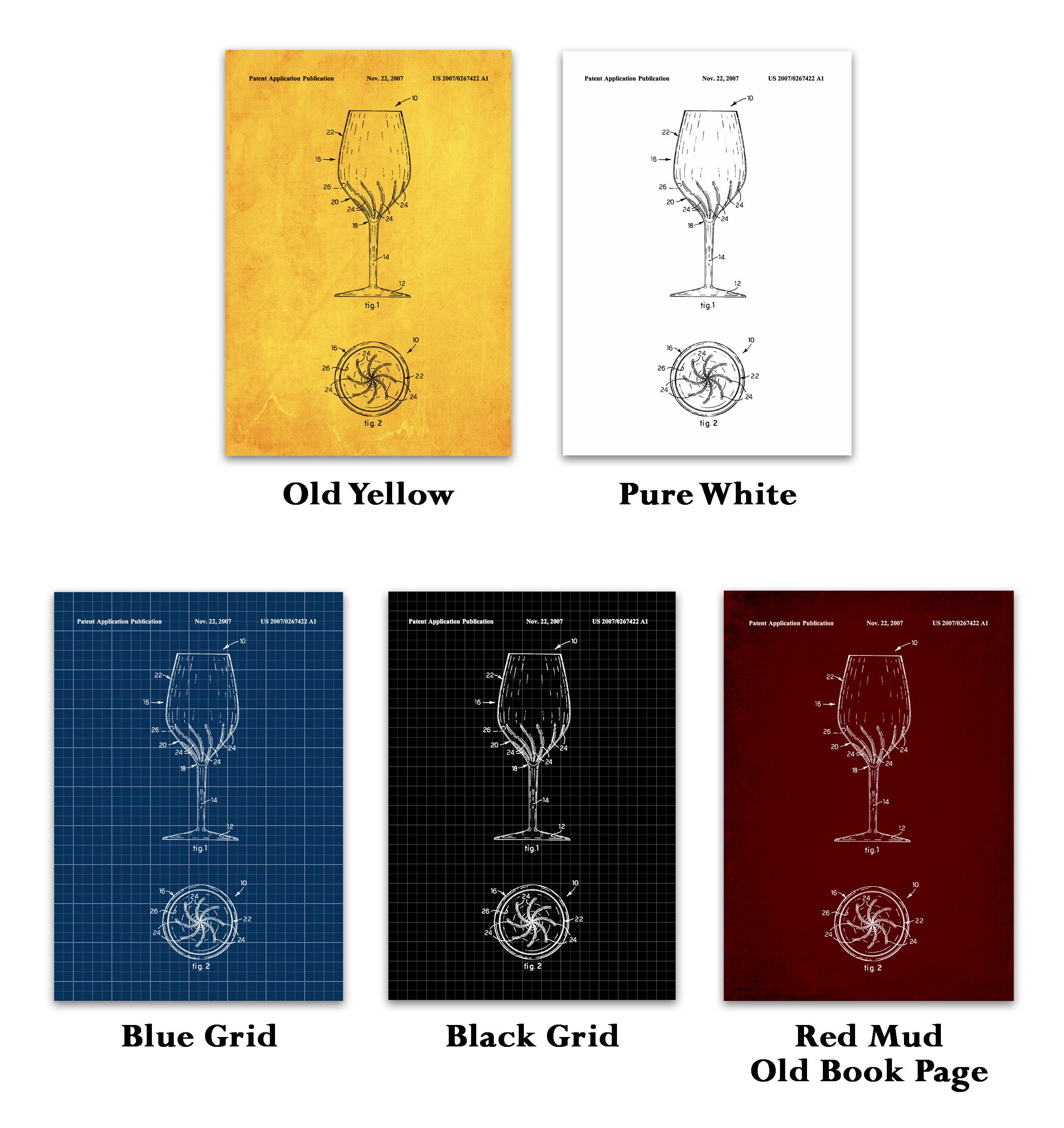 Wine Glass Patent Wine Glass Poster Gift for Wine Lover Bar Etsy