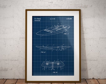 Wave Ski 1998 Patent Poster, Wave Ski Patent Blueprint, Gift for Wave Ski Lover, Water Sports Patent, Man Cave Decor, Beach Hut Decor, Bar