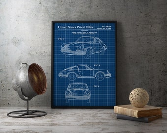 Sports Car Patent Print, Automobile Blueprint Poster, 1964 Wall Art, Vehicle Body Construction, Man Cave Decor, Garage Wall Art