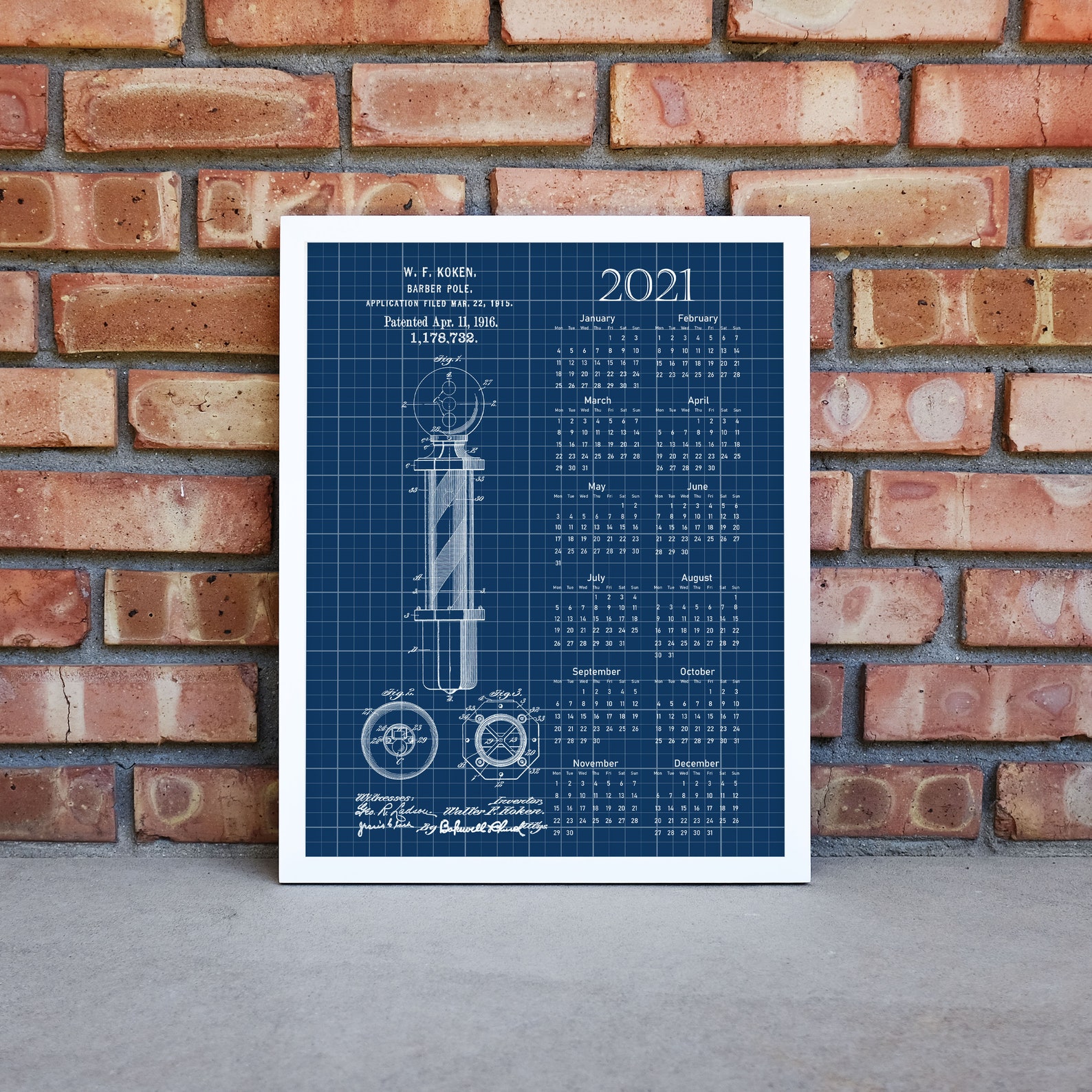 Barber Pole Calendar 2021 Barbers Sign Calendar Barber Etsy