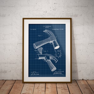 Hammer 1890 Patent Print, Hammer Patent Poster, Joiners Hammer Print, Carpenters Hammer Blueprint, Carpenters Shop Decor,Gift for Woodworker