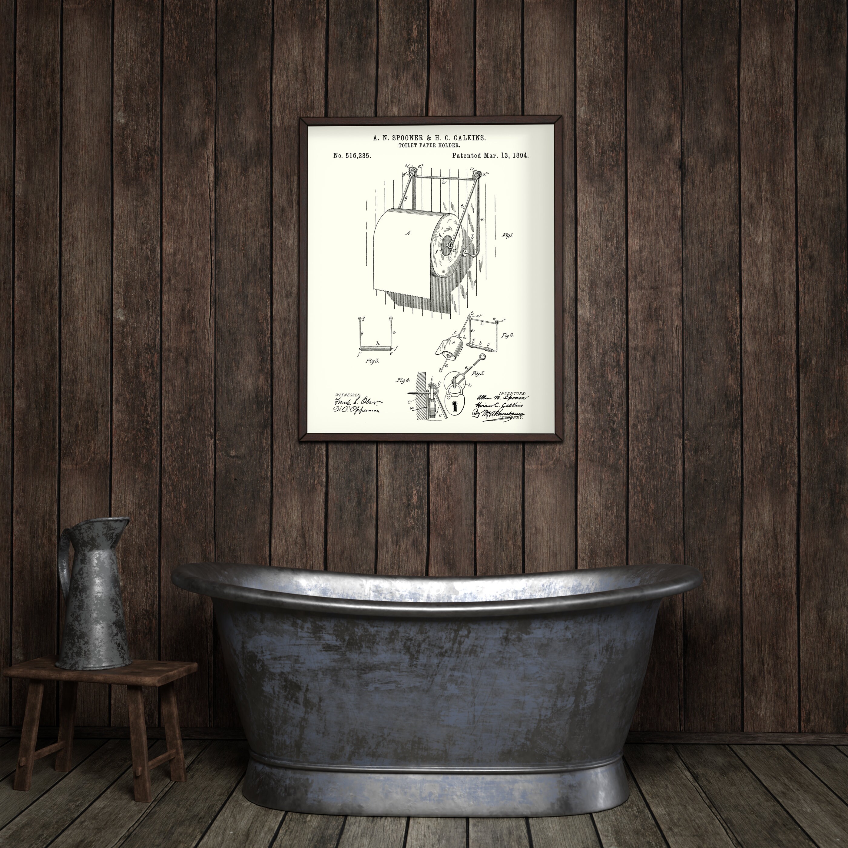 Toilet paper roll holder patent print toilet tissue blueprint | Etsy