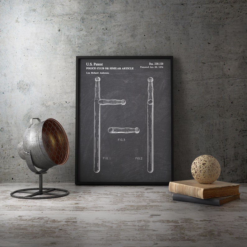 Police Precinct Wall Decor,Man Cave Art,Gift for Policeman,Gift for Detective Policeman Tonfa 1974 Patent Poster Police Baton Patent Print