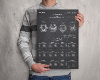 Dungeon and Dragons Dice Patent Calendar 2024, D & D Wall Calendar, Game Master Dice Desk Calendar,Gift for D and D Player,Gamers Wall Decor