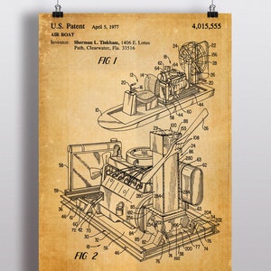 Air Boat 1977 Patent Poster, Swamp Boat Patent Blueprint, Fan Boat Patent, Water Sports Patent, Man Cave Decor,Airboat Patent Print,Wall Art image 3