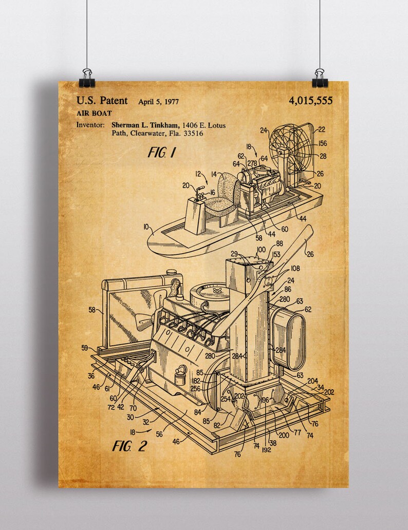 Air Boat 1977 Patent Poster, Swamp Boat Patent Blueprint, Fan Boat Patent, Water Sports Patent, Man Cave Decor,Airboat Patent Print,Wall Art image 3