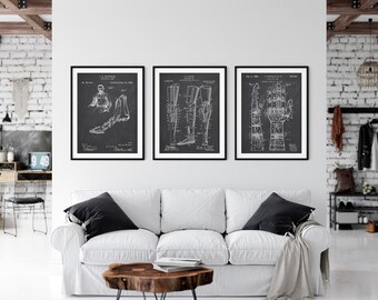 Set of 3 prosthetics patent prints, artificial limbs blueprint, bundle of 3 posters, prosthetics implants, 3 prints wall art, artificial arm