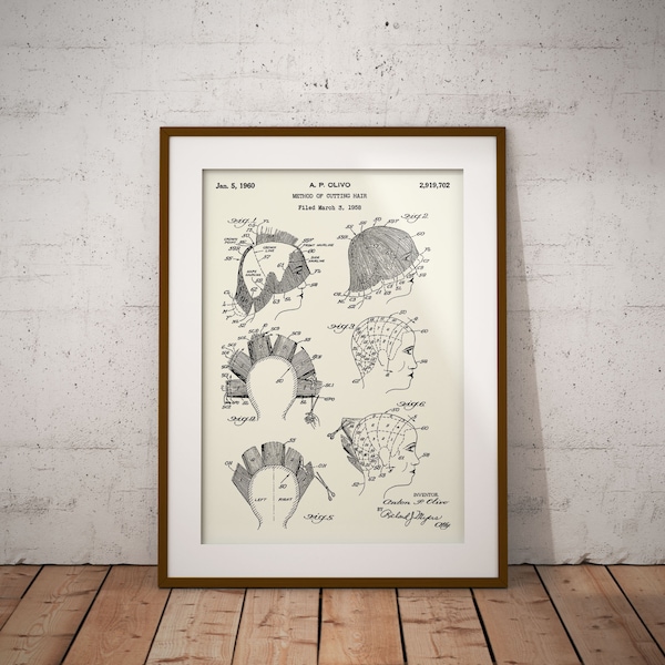 Method of Cutting Hair Patent Poster, Haircut Patent Print, Hair Salon Decor, Gift for Hairdresser, Gift for Hair Stylist,Hairdressers Decor