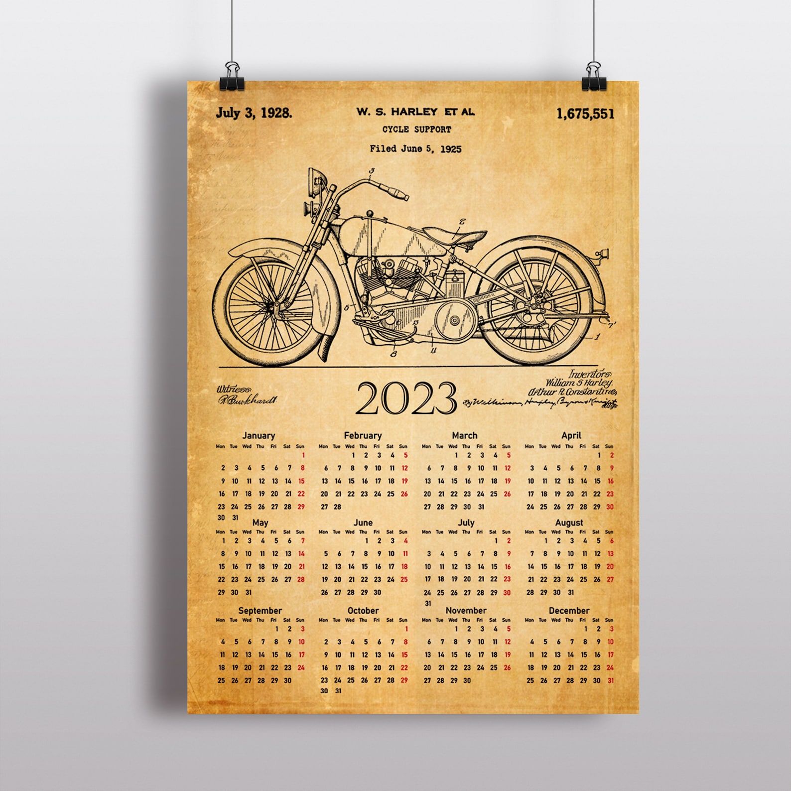Motorcycle Patent Calendar 2023 Motorbike Desk Calendar Etsy