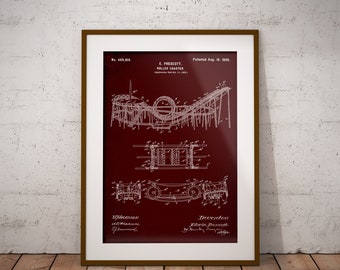 Roller Coaster Patent, Roller Coaster Poster, Roller Coaster Print, Amusement Park, Railway Amusement Ride Patent, Roller Coaster Blueprint