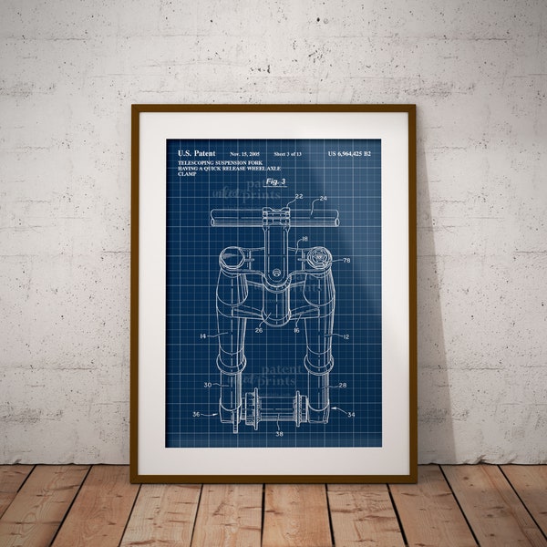 Mountain Bike Patent Print,Suspension Fork Patent Poster,Bicycle Patent Art Print,Axle Clamp Print,Gift for Cyclists,Gift for Mountain Biker