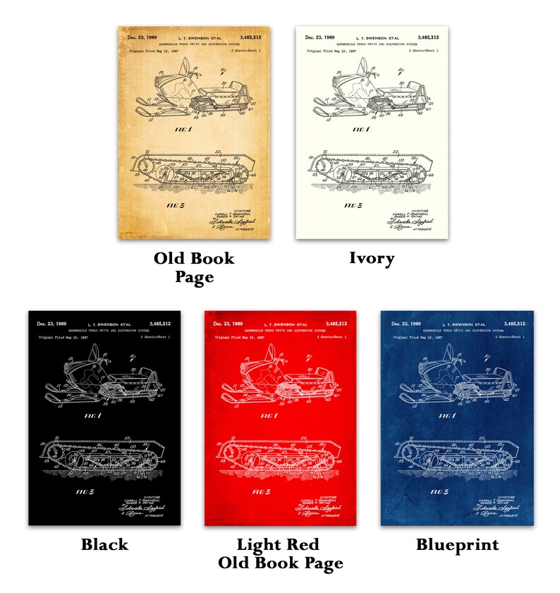 Snowmobile Tread Drive and Suspension System Patent Poster, Snowmobile Patent Print, Snow Scooter Patent Art, Snow Motor Vehicle, IAP0236 image 4