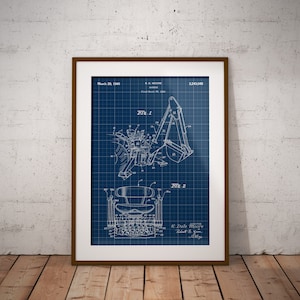 1966 Backhoe Patent Print: Construction Equipment Blueprint Art
