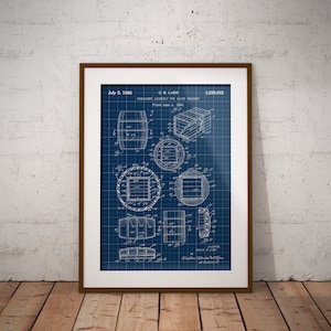 Whisky patent print, container for aging whisky blueprint, gift for whisky lover, bar wall decor, man cave decor, distillery wall art