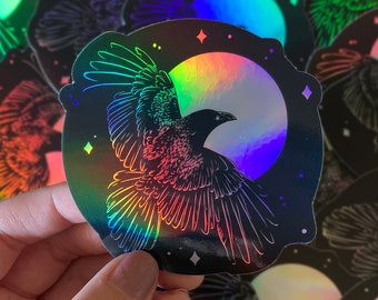 Moonlit Raven Holographic Vinyl Sticker | 3" x 3"