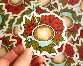 Floral Latte Coffee Cup Vinyl Sticker | 3"x2.7"