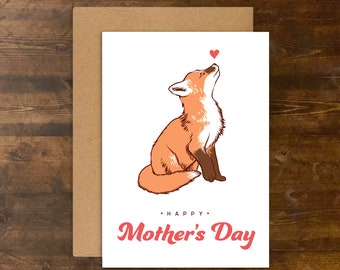 Tarjeta del día de la madre Fox Heart / Tarjeta en blanco con sobre a juego