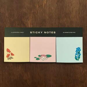 Sticky Note 3-Pack Illustrated Note Pad Pastel Notes Florals