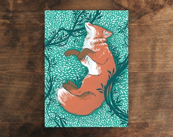 A Dream Among the Vines | 5x7 Fox Screen Print | Nature Wildlife Art