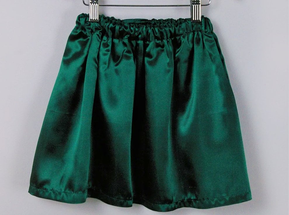 Girls Satin Skirt in Luxurious Emerald Green Duchess Satin, Waist 26 In