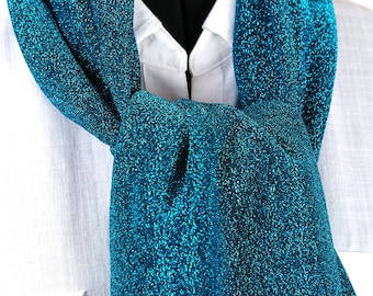 Glamourous Summer Sparkly Blue 'Firefly' metallic-look Scarf, featherweight, 9 in wide x 60 in long fabric