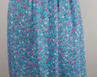 Jupe en viscose, imprimé floral bleu ciel, taille élastiquée 61 cm, longueur 71 cm