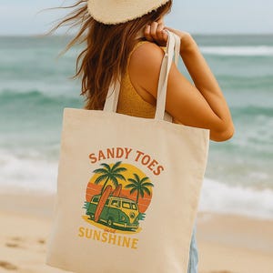 Sandy Toes Sunshine Tote Bag, Beach Bag, Eco-Friendly Shopping Tote, Summer Giveaway, Vacation Essentials