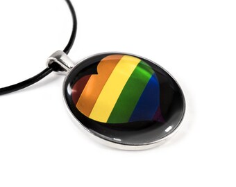 Rainbow Flag Heart - Pride Necklace - Stainless Steel and Glass - Handmade