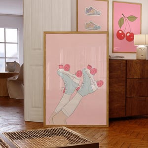 Roller Skate Print Digital Download Roller Skating Print Retro Wall Art Dorm Room Decor Skate Pink Skates Preppy Wall Art