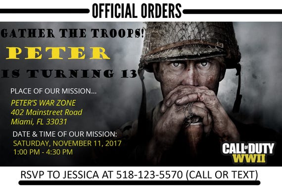 Call of Duty WWII Birthday Invitation Personalized Print ...