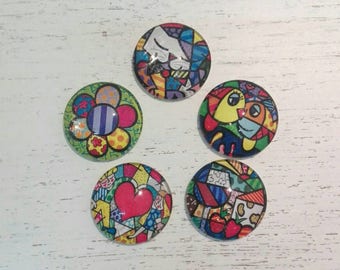 5 Glass Cabochons 25 mm Author: Romero Britto