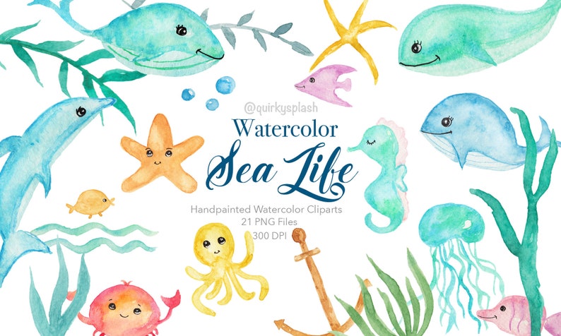 Watercolor Ocean Animals Clipart Handpainted Sealife Underwater creatures Watercolor clipart Sea Animals Undersea cute sea animals png files Clip Art Art & Collectibles Watercolor Ocean Animals Clipart Handpainted Sealife Underwater creatures Watercolor clipart Sea Animals Undersea cute sea animals png files Clip Art Art & Collectibles