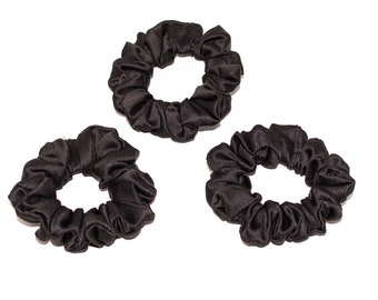 Satin Scrunchie  Anti Frizz  Soft Hair Tie  Handmade In Canada Mini Scrunchies Small   Bridesmaid Gift  Bun Holder Women Gift Black Set of 3